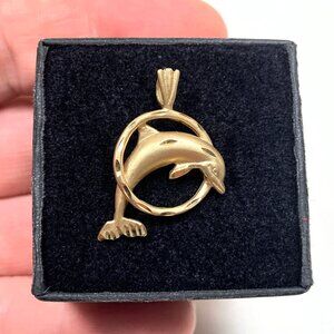 14k Solid Yellow Gold Michael Anthony 1988 Dolphin Pendant (1.13 inch) (2.45g)